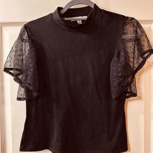 Purple Snow black blouse with transparent sleeve. Size medium